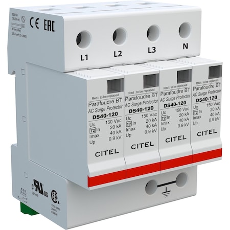 Citel Surge Protection Device, 3 Phase, 120/240V, 4 Wires DS44S-120